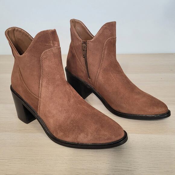 Seychelles Pretty Little Bird Boots Cognac Brown Booties Heel Suede Leather 7 - Picture 1 of 10